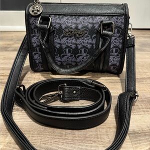 Ed Hardy Skull Pattern Crossbody Bag in Black and Purple